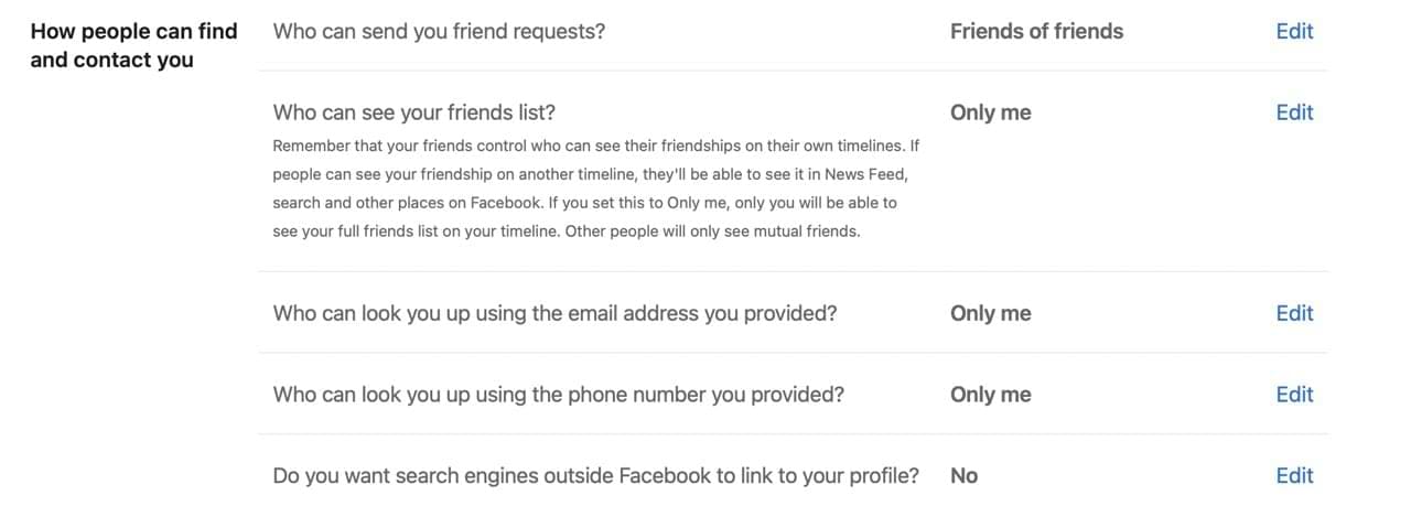 Facebook Friend Request Settings on Computer