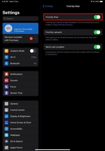 Find My iPhone Settings