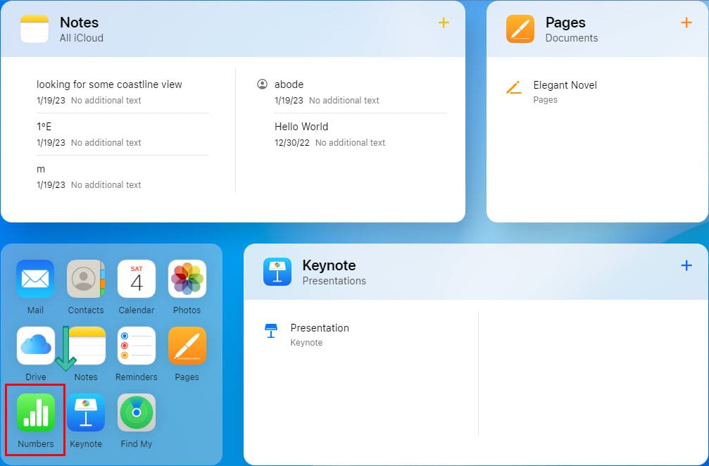 Find Numbers on iCloud