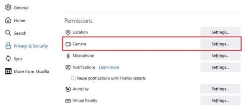 Firefox camera permission