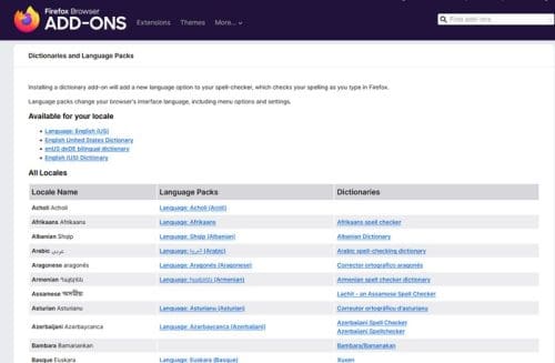 Firefox language add ons