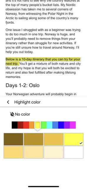 Highlighted text in Google Docs