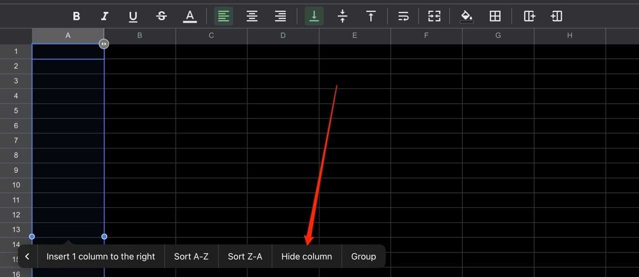 Hide a Column in Google Sheets on Mobile