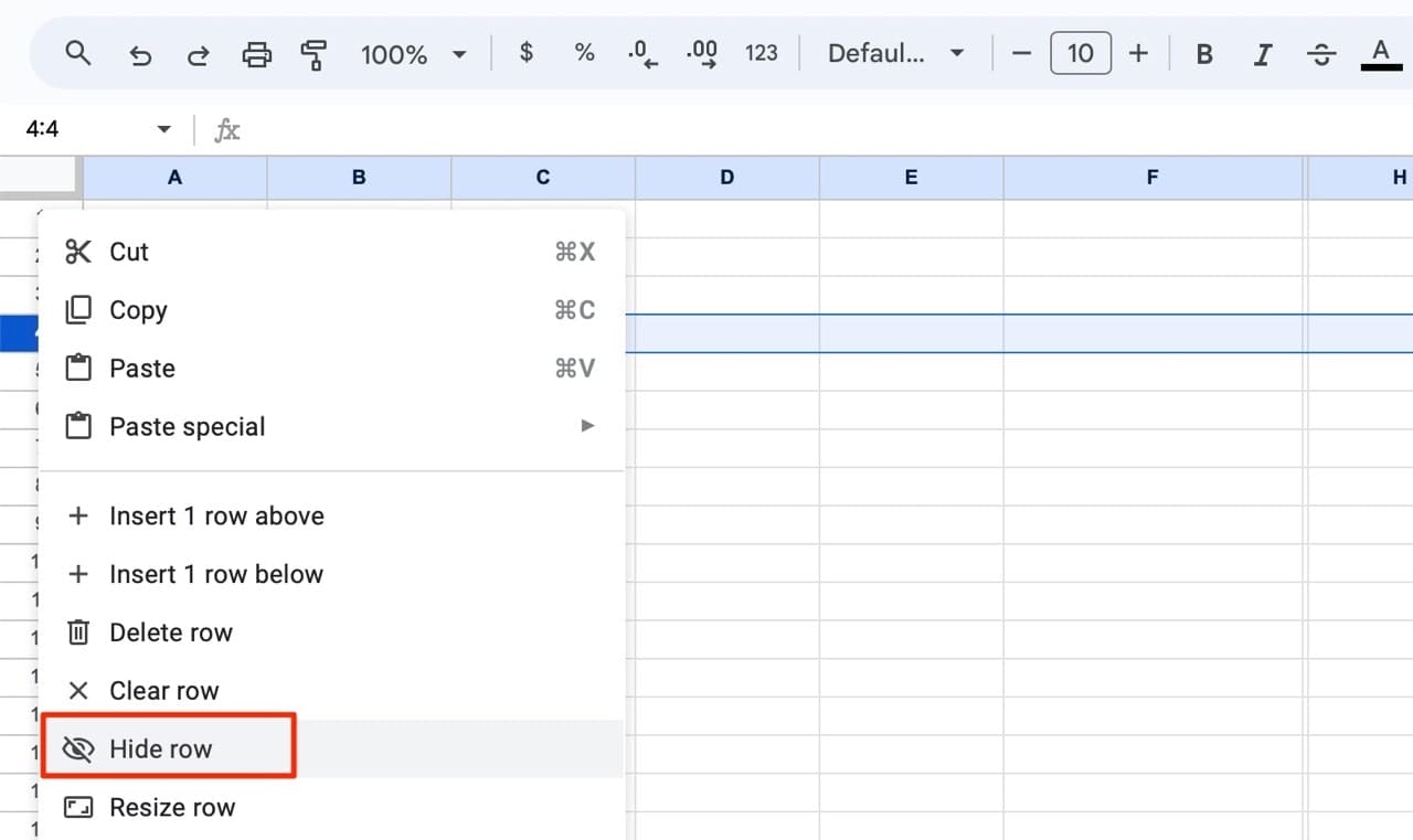 Hide a Row in Google Sheets