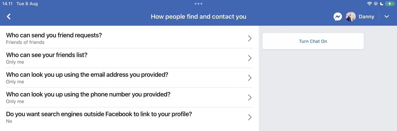 How people can contact you on Facebook settings screenshot
