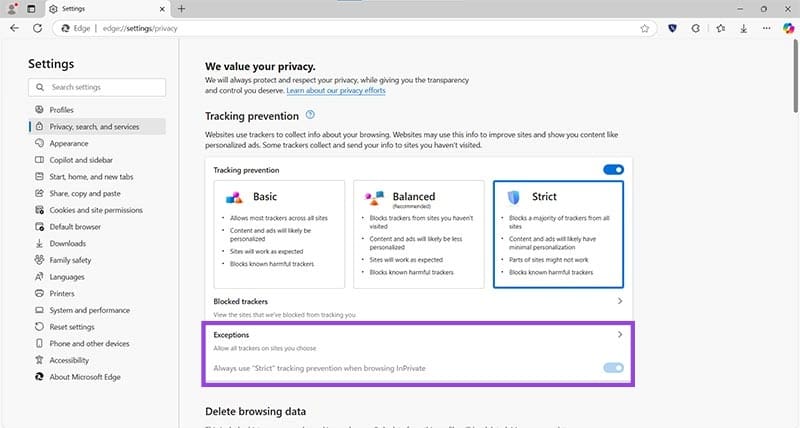 How to Change Security Settings in Microsoft Edge 3