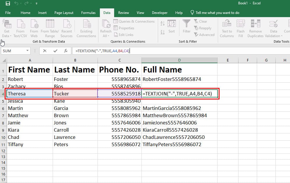 How to Combine Two Columns in Excel Apply TEXTJOIN Function