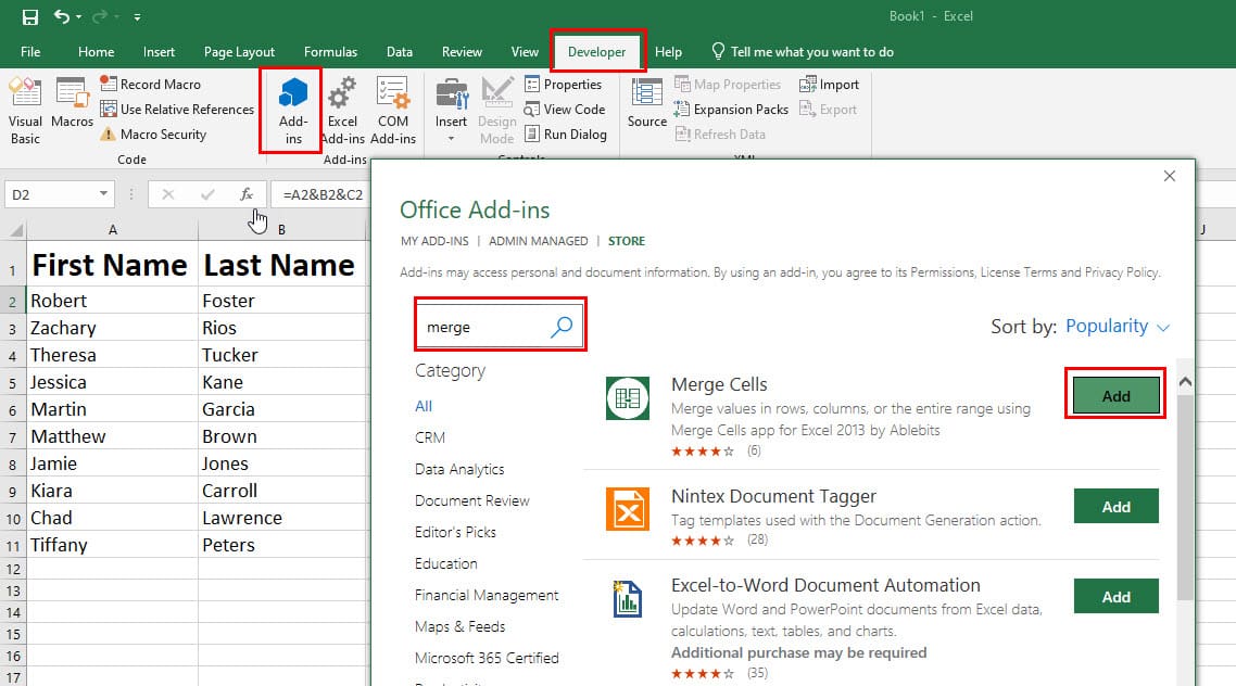 How to Combine Two Columns in Excel Using Add-Ins Merge Cells