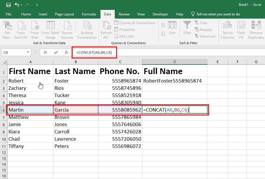 How to Combine Two Columns in Excel Using the CONCAT Formula
