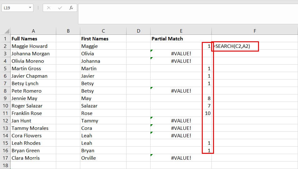 How to Compare Excel Columns if Text 1 Is Inside Text 2