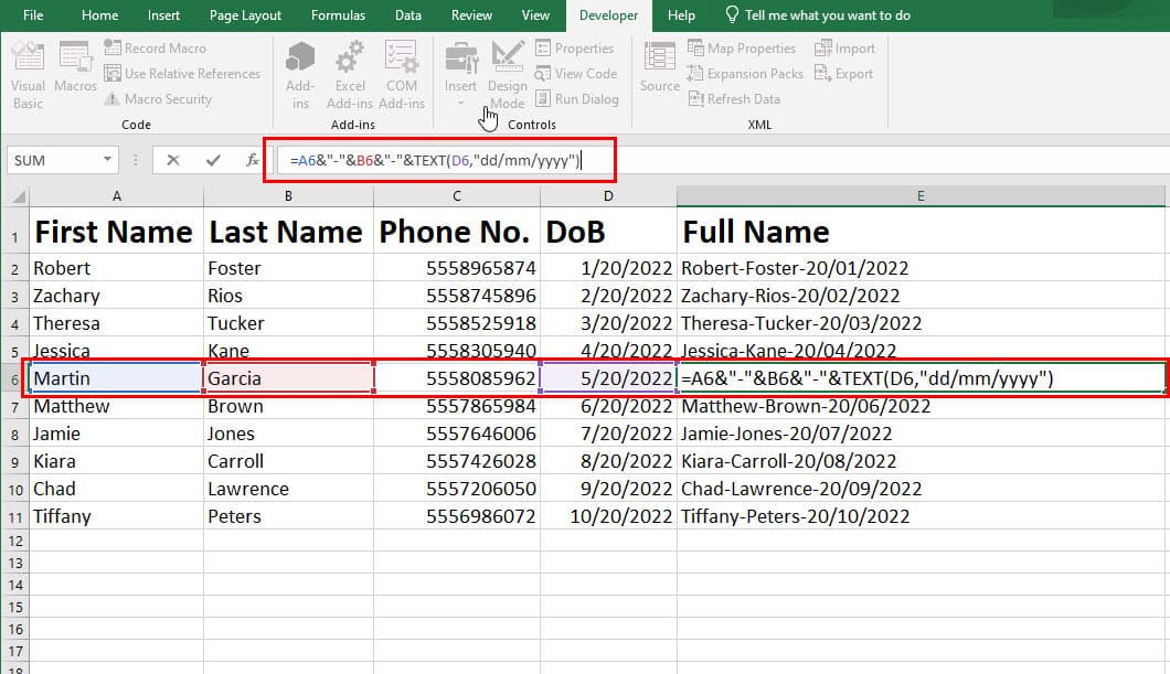 How to Display Number Formats After Combining Columns in Excel