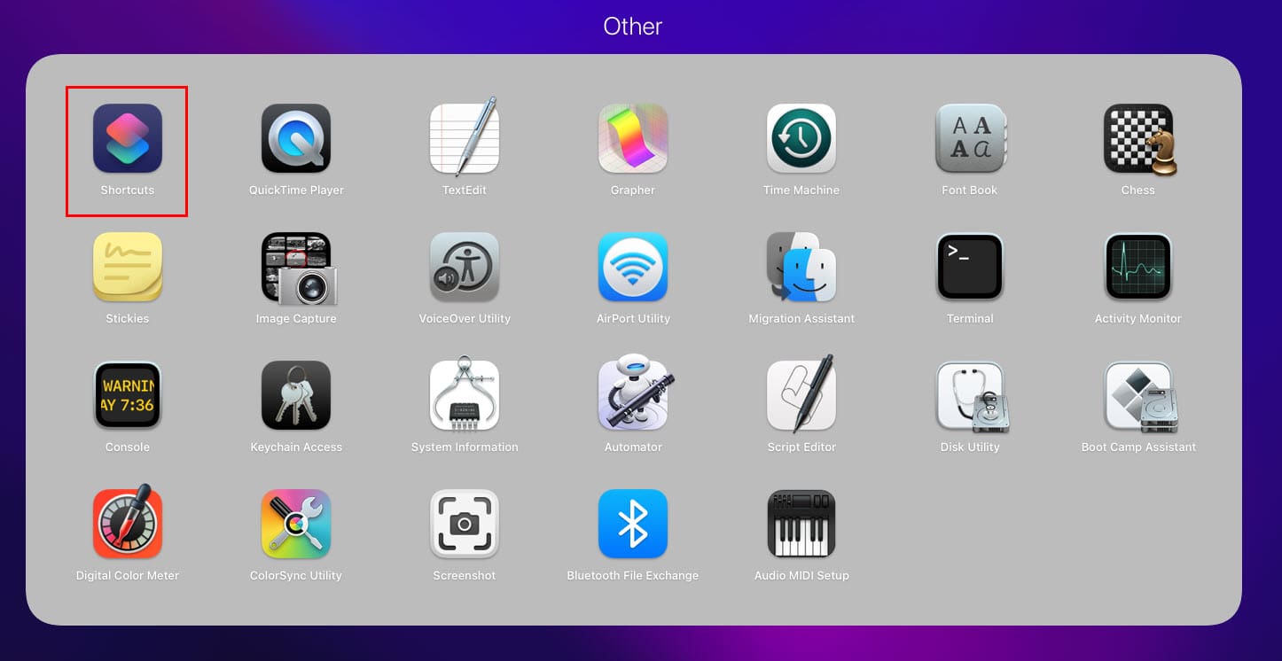 How to open Shortcuts for Mac app from Dock