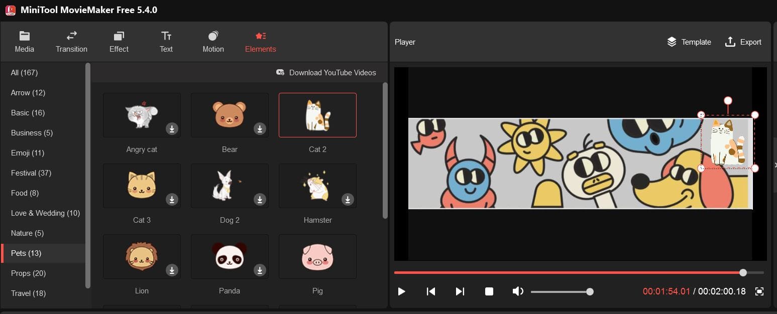 How to use Animated Elements in MiniTool Movie Maker