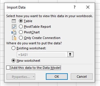Import Data Windows Excel