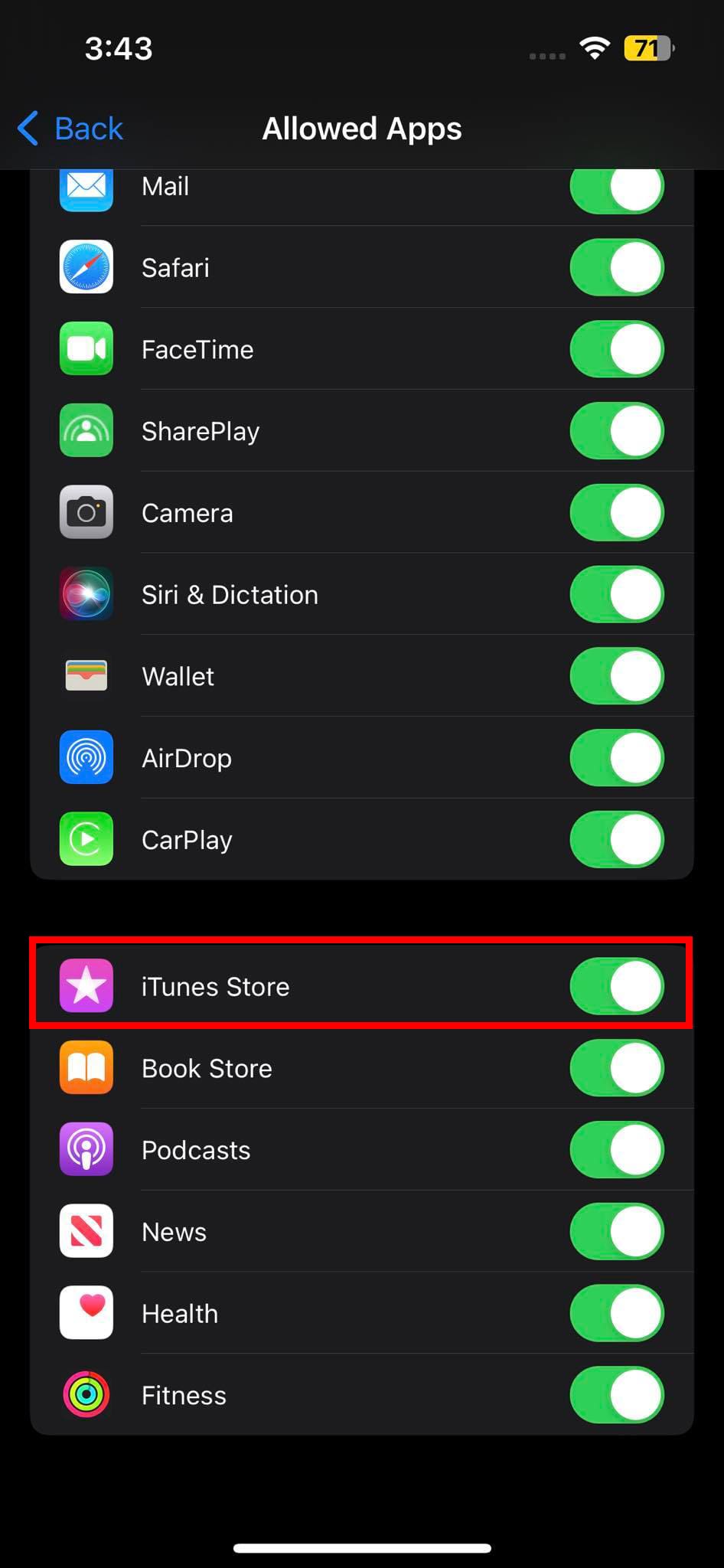 iTunes Allowed