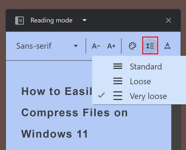 Line Height options Chrome Reading Mode