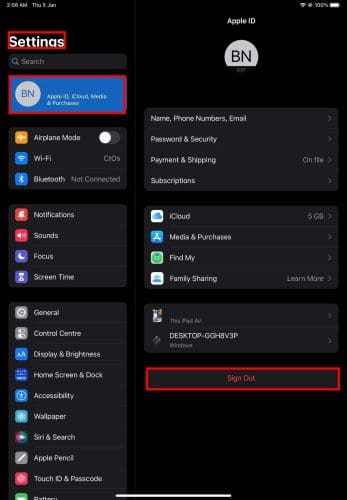 Log Out and Log In to iCloud