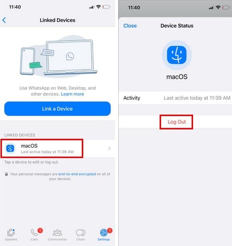 Log out WhatsApp Mac