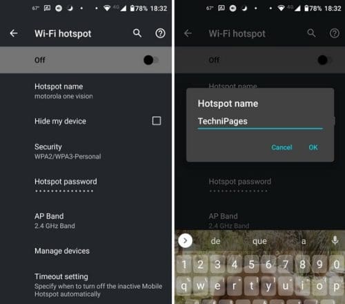 Mobile Hotspot Android options