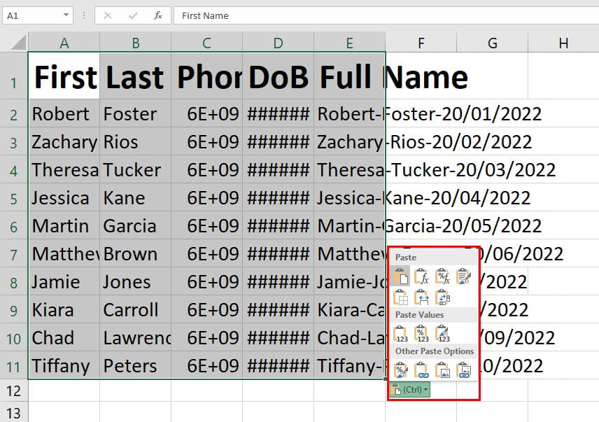 Multiple paste options on Excel