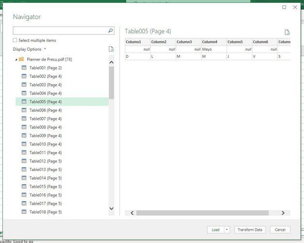 Navigation pane Excel