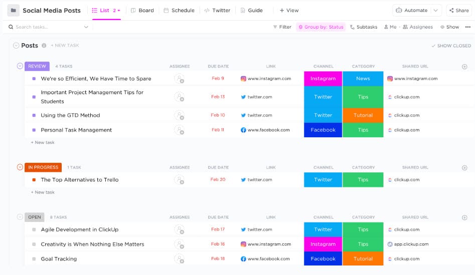 One of the best social media calendar template from ClickUp (Photo: Courtesy of ClickUp)
