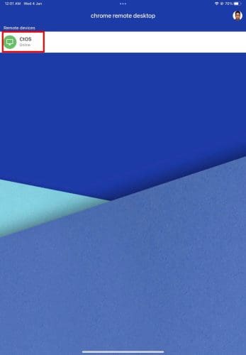 Online devices on Chrome Remote Desktop app
