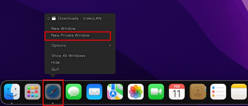 Open Private Window in Safari