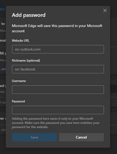 Password fill out form Edge