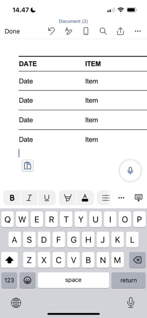 Paste Excel Sheet in Microsoft Word Screenshot