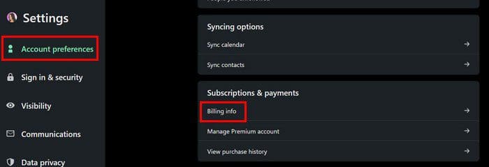 LinkedIn Billing Info