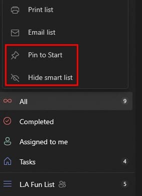 Pin to Start Hide List To-Do