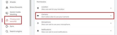 Privacy and security Camera Brave