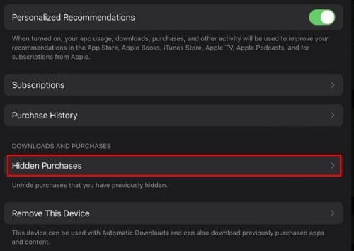 Purchase History on iPad