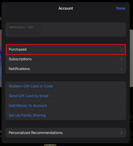 Purchased section on App Store