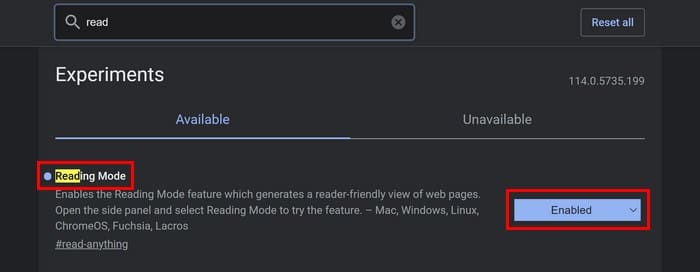 Reading Mode in Chrome Flags