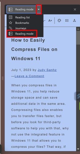Reading Mode option in Chrome