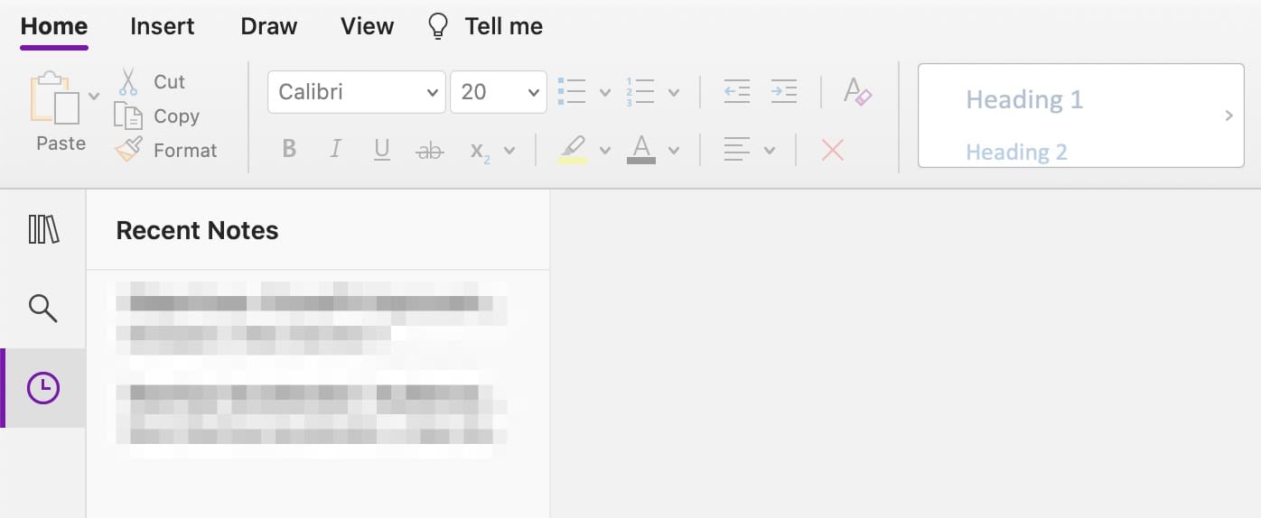Where you'll find your recent notes in the OneNote desktop app