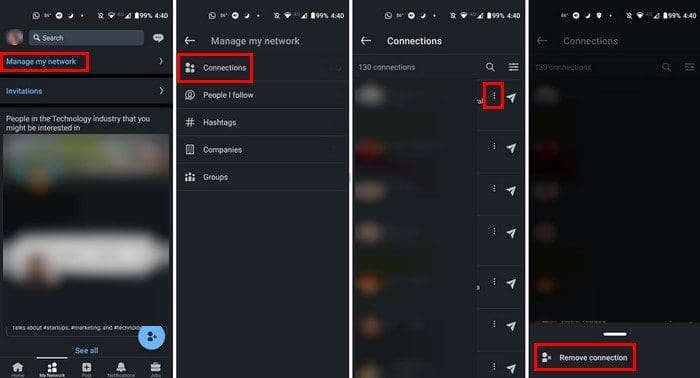 Remove LinkedIn connection Android