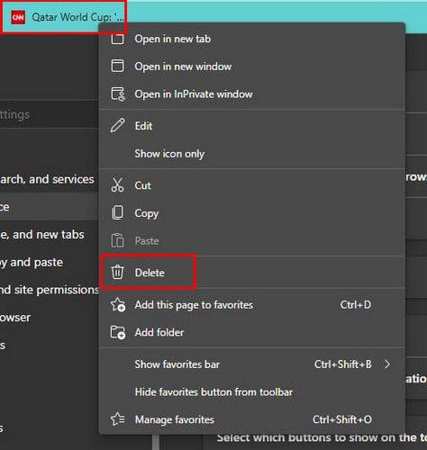 Delete favorites bar Edge