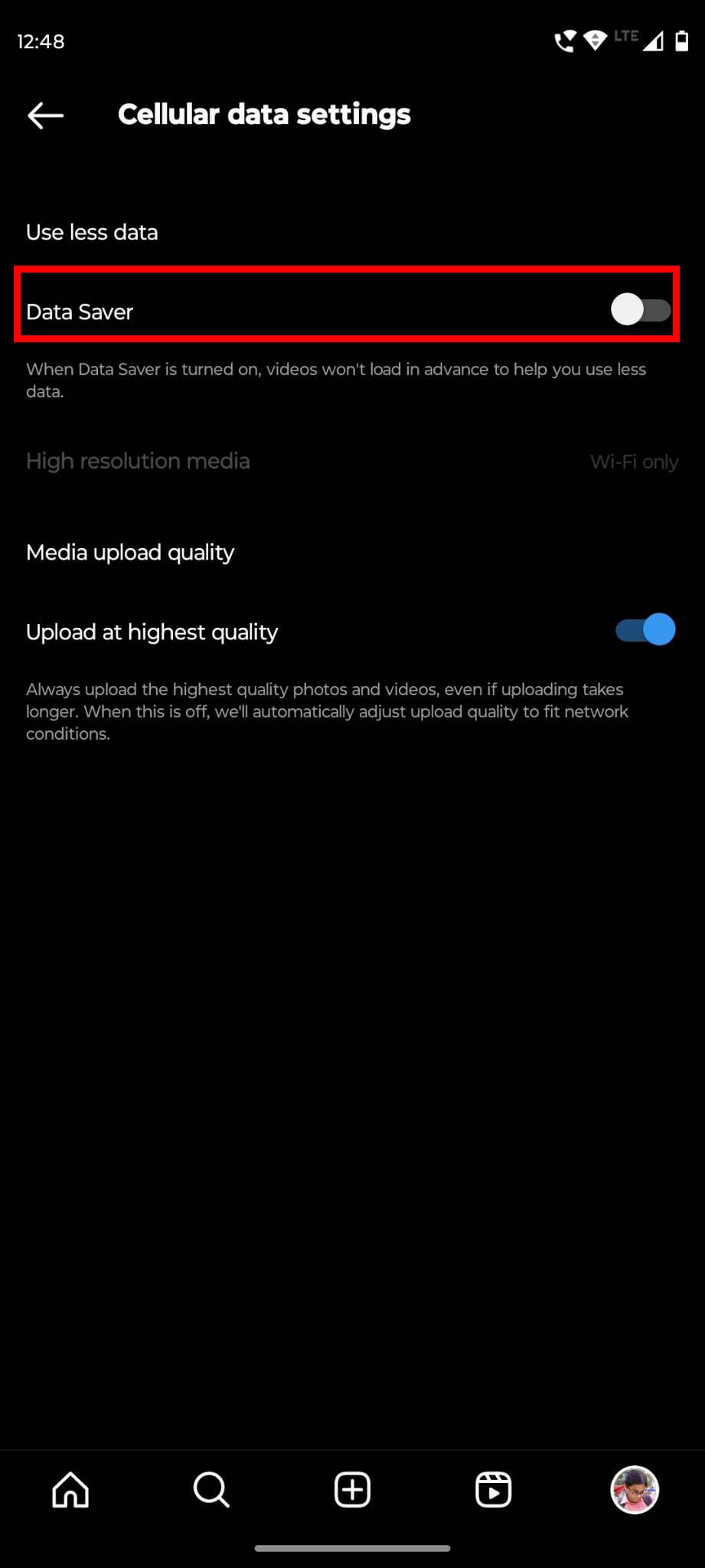Resolve Why Are My Instagram Stories Blurry by disabling Data Saver