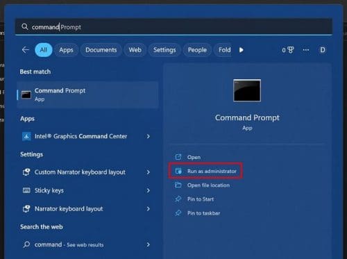 Run as administrator Command prompt