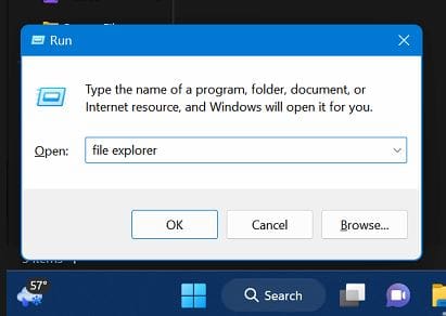 Run box file explorer W11