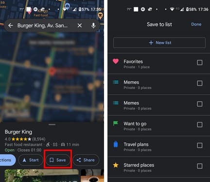 Save option for Google Maps route