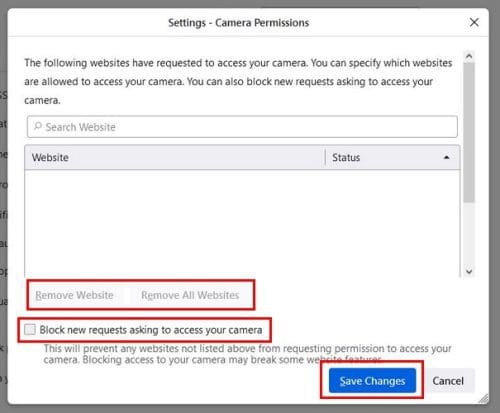 Settings Camera permissions