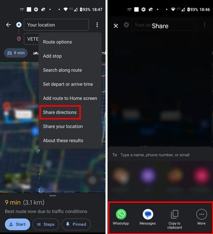 Share Google Maps saved routes in Android