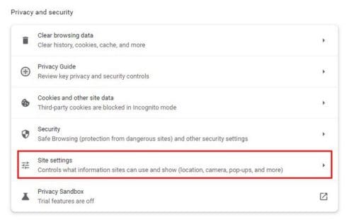 Site Settings Chrome