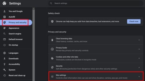 Site Settings PDF Chrome