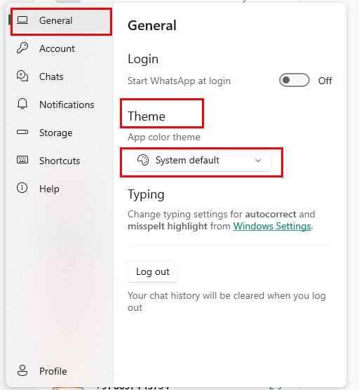 The Settings screen on Windows WhatsApp app