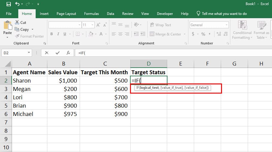 The structure of the Excel if then formula